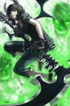  black_hair black_rock_shooter capri_pants chourui_keiko collar dead_master gauntlets green_eyes highres horns open_mouth pants scythe skull solo wings 