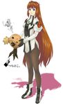  brown_hair elhaym_van_houten gloves legs long_hair military military_uniform ohse pantyhose purple_eyes solo uniform very_long_hair xenogears 