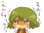  ascot bad_id bad_pixiv_id blush chibi crying crying_with_eyes_open green_hair kazami_yuuka lowres plaid plaid_vest simple_background solo tears touhou vest wata_(rakopepa) wavy_eyes white_background 