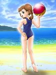  bathing_suit beach beachball brown_eyes brown_hair card_captor_sakura cove d-ten jpeg_artifacts mihara_chiharu ocean 