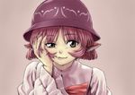  animal_ears bad_id bad_pixiv_id chin_rest earrings face grey_background hat jewelry lips mystia_lorelei pink_hair ribbon shiba_itsuki short_hair solo touhou wings 