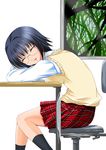  blue_hair copyright_request drooling glasses maho_(yakimorokoshi) saliva school_uniform short_hair sitting sleeping solo 