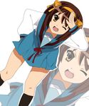  bad_id bad_pixiv_id brown_hair kita_high_school_uniform one_eye_closed orange_eyes school_uniform serafuku sham_fu solo suzumiya_haruhi suzumiya_haruhi_no_yuuutsu yellow_eyes zoom_layer 