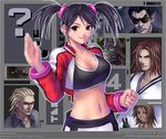  3boys ? breasts christie_monteiro cleavage collarbone cowboy_shot hoon_park_jeong hwoarang_(tekken) king_(tekken) large_breasts ling_xiaoyu looking_at_viewer lowres midriff mishima_kazuya multiple_boys multiple_girls navel solo_focus steve_fox stomach tekken twintails yoshimitsu 