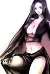  bad_id bad_pixiv_id black_hair boa_hancock breasts cleavage ff_gradient highres kanae_(aab) large_breasts long_hair midriff monochrome navel one_piece simple_background solo very_long_hair white_background 