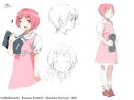  character_sheet dress haimura_kiyotaka musical_note notebook official_art pink_eyes pink_hair short_hair sketch to_aru_majutsu_no_index tsukuyomi_komoe 
