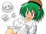  [] blush bottomless bucket dress_shirt green_hair hair_bobbles hair_ornament kisume luna_child multiple_girls no_nose red_eyes shirt star_sapphire sunny_milk tears touhou two_side_up white_shirt 