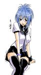  blue_hair genderswap genderswap_(mtf) have_to_pee kampfer marumi senou_natsuru skirt solo sweat thighhighs translated zettai_ryouiki 