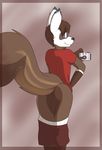  2014 anthro backsack balls blue_eyes bourbon_(djijey_hellfire) brown_fur brown_hair butt camera clothing darknader fur hair hi_res looking_at_viewer looking_back male mammal pants pants_down rear_view rodent selfie shirt shorts smile solo squirrel teasing tongue tongue_out white_fur 