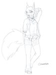  2014 ami anthro arm_warmers big_tail bow cheek_tuft clothed clothing collar cute ear_tuft female fur hand_behind_head happy jacket legwear looking_at_viewer mammal oonami paws rodent shorts smile squirrel sweater thigh_highs tuft 