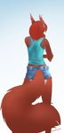  2014 ami anthro bra bra_strap clothing cute female from_behind gradient_background hair lineless mammal oonami pose red_hair red_squirrel rodent shorts squirrel underwear 