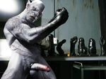  azog_the_defiler blue_eyes clothing gloves humanoid leather male muscles orc penis scar species: the_hobbit white_skin 