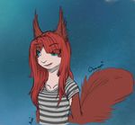  2014 ami anthro blue_eyes breasts cute female fringe happy mammal oonami pose rodent simple_background sketch smailing small_breasts solo squirrel standing tongue 
