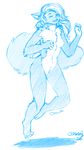  2015 anthro big_tail cheek_tuft chest_tuft cute dawn female fur hair happy jumping long_hair mammal nude oonami sig-nal sketch skipping slim smile tuft 