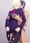  blonde_hair breast_grab censored cum grabbing groping in_between_thighs lime_(purple_haze) mado_akira pantyhose penis thigh_sex tokyo_ghoul 