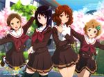  absurdres ahoge black_hair black_legwear brown_eyes brown_hair day hair_ornament hairclip hibike!_euphonium highres katou_hazuki kawashima_sapphire kousaka_reina legs multiple_girls neckerchief non-web_source official_art oumae_kumiko purple_eyes red_neckwear school_uniform serafuku sky thighhighs zettai_ryouiki 