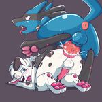  anal anal_penetration anus balls blue_eyes canine commissionedbutts cum cum_in_ass cum_inside dog interspecies knot looking_back lucario mammal nintendo one_eye_closed open_mouth orgasm penetration penis pok&eacute;mon pup1k red_eyes sweat tongue video_games 