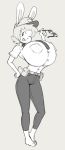  2019 angstrom anthro big_breasts breasts clothed clothing eyewear female fully_clothed greyscale hair hand_on_hip hi_res huge_breasts lagomorph mammal molly_(angstrom) monochrome necktie one_eye_closed police_uniform rabbit solo sunglasses uniform wink 