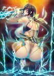  1girl ass back big_ass blush breasts brown_hair butt_crack curvy electricity erect_nipples fei_(maidoll) huge_breasts lilith-soft long_hair looking_back ninja red_eyes solo squatting taimanin_asagi taimanin_asagi_battle_arena thick_thighs uehara_rin underboob very_long_hair wide_hips 