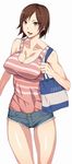  bag bare_legs breasts brown_eyes brown_hair camisole cleavage collarbone covered_nipples denim denim_shorts handbag highres kazama_asuka large_breasts short_hair short_shorts shorts solo tekken tekken_6 tetsuo_(tetuo1129) 