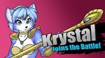  2015 anthro black_nose blue_fur blue_hair bracers canine english_text female fox fur gem green_eyes hair headband hi_res jewelry krystal mammal markings necklace nintendo polearm short_hair shoulder_pads skidd solo staff star_fox super_smash_bros text tribal video_games weapon white_fur 