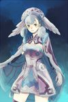  blue_eyes cape curly_hair elbow_gloves gloves hat head_wings kutta melia silver_hair solo xenoblade_(series) xenoblade_1 
