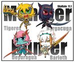  2011 anthro armor barioth beak black_hair blonde_hair blue_eyes blue_skin breasts capcom chibi cleavage clothed clothing deyuragua english_text eyewear fangs female flying_wyvern glasses green_eyes group hair headband horn lance looking_at_viewer monster_hunter nargacuga one_eye_closed open_mouth pink_hair pseudowyvern red_eyes red_skin scalie skykain slit_pupils sword teeth text tigrex video_games weapon white_hair white_skin wink wyvern yellow_eyes yellow_skin 