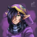 black_hair edo-sama face green_eyes hair_over_one_eye hat lips long_hair male_focus nose pointy_ears ravio scarf solo spoilers striped striped_scarf the_legend_of_zelda the_legend_of_zelda:_a_link_between_worlds 