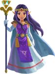  absurdres cape dress earrings elbow_gloves eyeshadow forehead_jewel full_body gloves highres jewelry lipstick long_dress long_hair makeup official_art pauldrons pointy_ears princess_hilda purple_hair purple_lipstick red_eyes solo staff the_legend_of_zelda the_legend_of_zelda:_a_link_between_worlds tiara transparent_background triforce white_gloves 