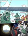  anthro armor beard blue_skin chubby comic dragon english_text facial_hair gorgon_(zerofox) green_skin hair it&#039;s_a_trap long_(zerofox) male muscles mustache pirate pirate_boat qiao red_skin scalie sea text water zerofox1000 