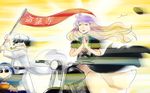  ajirogasa banchou banned_artist beads blonde_hair blurry bousouzoku closed_eyes commentary cross-laced_clothes dress flag gang gangster gem glowing gradient_hair ground_vehicle hat highres hijiri_byakuren hishaku jacket_on_shoulders kumoi_ichirin layered_dress long_hair motor_vehicle motorcycle multicolored_hair multiple_girls murasa_minamitsu open_mouth own_hands_together prayer_beads praying purple_hair reef sailor_hat school_uniform scooter smile sunglasses touhou urban_legend_in_limbo vespa 