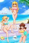  3girls beach blonde_hair blooper blue_eyes bottomless breasts brown_hair cameltoe cleavage crown cruise edit exhibitionism large_breasts luma midriff multiple_girls nail_polish navel nintendo no_panties ocean open_mouth palmtree photoshop pool princess_daisy princess_peach pussy rosalina_(mario) sand sea sigurdhosenfeld smile super_mario_bros. swimsuit tagme uncensored wink 