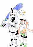  boots breasts claws commentary_request cosplay detached_sleeves fangs height_difference high_collar inkling kantai_collection large_breasts long_hair multiple_girls open_mouth orange_hair pointy_ears seaport_hime shinkaisei-kan shoes short_hair sneakers splat_roller_(splatoon) splatoon_(series) splatoon_1 splattershot_(splatoon) super_soaker tentacle_hair tentacles torichamaru translation_request visor_cap white_hair 