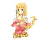  blonde_hair blue_eyes bracelet gem harp highres instrument jewelry long_hair pointy_ears princess_zelda simple_background smile solo the_legend_of_zelda the_legend_of_zelda:_skyward_sword upper_body white_background yamage_yuki 