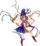  blue_eyes full_body grey_hair harukawa_moe hat japanese_clothes kariginu long_hair long_sleeves mononobe_no_futo official_art open_mouth outstretched_arms ponytail ribbon shoes skirt smile solo touhou transparent_background urban_legend_in_limbo 