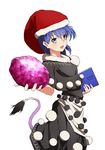  absurdres aono_meri bad_id bad_pixiv_id black_dress blue_eyes blue_hair book capelet doremy_sweet dream_soul dress hat highres looking_at_viewer nightcap open_mouth pom_pom_(clothes) short_hair simple_background smile solo tail tapir_tail touhou white_background 