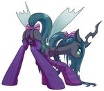  2015 blush changeling female feral friendship_is_magic hair horn legwear long_hair looking_back my_little_pony plain_background queen_chrysalis_(mlp) solo stoic5 white_background wings 