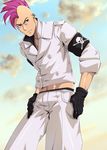  armband bald bazz-b bleach bleach:_the_thousand-year_blood_war cloud earrings gloves jewelry male_focus military military_uniform mohawk namakemono_(u446644k) pink_eyes pink_hair sky solo uniform wandenreich 