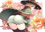  :o black_legwear broom cape dress fantasy green_dress green_eyes hat hitodama leaning_forward looking_at_viewer looking_back original pemu short_dress short_hair solo staff thighhighs v-shaped_eyebrows witch witch_hat 