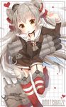  adjusting_clothes adjusting_gloves amatsukaze_(kantai_collection) character_name dress garter_straps gloves grey_hair grey_neckwear hair_tubes highres jimmy kantai_collection lifebuoy long_hair neckerchief rensouhou-kun sailor_dress short_dress single_glove smokestack striped striped_legwear thighhighs torpedo two_side_up windsock yellow_eyes zettai_ryouiki 