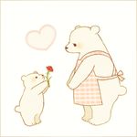  apron ayu_(mog) bad_id bad_pixiv_id bear carnation clothed_animal commentary_request cub flower full_body giving height_difference mother's_day mother_and_child no_humans original polar_bear profile red_carnation red_flower simple_background standing unmoving_pattern 