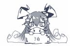  anchorage_water_oni chibi commentary covered_mouth deel_(rkeg) gradient_hair horns kantai_collection long_hair looking_at_viewer multicolored_hair shinkaisei-kan sign simple_background solo translation_request very_long_hair white_background 