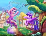  2015 beach_ball blue_eyes book confetti cutie_mark duo earth_pony english_text equine female feral friendship_is_magic fur hair hi_res hooves horn horse long_hair mammal my_little_pony open_mouth outside pink_fur pink_hair pinkie_pie_(mlp) pony purple_eyes purple_fur smile text twilight_sparkle_(mlp) viwrastupr winged_unicorn wings 