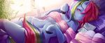  2015 absurd_res anthro anthrofied blue_fur equine female friendship_is_magic fur hair hi_res hooves horse looking_at_viewer luckyxclover lying mammal multicolored_hair my_little_pony nude on_back pony rainbow_dash_(mlp) rainbow_hair solo 
