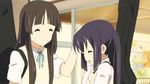  2girls akiyama_mio animated animated_gif black_hair cuddling eyes_closed happy hime_cut horiguchi_yukiko k-on! kyoto_animation long_hair lowres multiple_girls nakano_azusa petting school_uniform smile twintails 