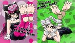  cleavage clothed clothing duo feet female gloves inkling looking_at_viewer splatoon tentacle_hair tentacles yellow_eyes 
