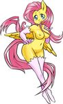  anthro anthrofied areola arm_warmers breasts clothing congee-painting equine female fluttershy_(mlp) friendship_is_magic fur gloves hair horse inner_ear_fluff legwear looking_at_viewer mammal my_little_pony nipples nude pink_hair plain_background pony pussy smile solo thigh_highs white_background wings yellow_fur 