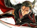 armor arslan_senki black_hair cape daryoon kirakira_ga_suki long_hair male_focus solo sword weapon 