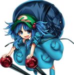  backpack bag blue_eyes blue_hair boots hair_bobbles hair_ornament harukawa_moe hat kawashiro_nitori key official_art open_mouth shirt short_hair short_sleeves skirt solo touhou transparent_background twintails urban_legend_in_limbo 