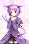  ahoge animal_ears black_legwear espeon facial_mark forehead_mark gen_2_pokemon highres image_sample looking_at_viewer personification pixiv_sample pokemon purple_eyes purple_hair solo thighs tied_sleeves yuitsuki1206 